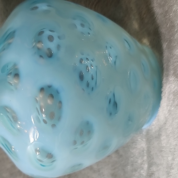 VINTAGE FENTON OPALESCENT BLUE COIN DOT GLASS 9" DOUBLE CRIMPED VASE - Picture 2 of 6